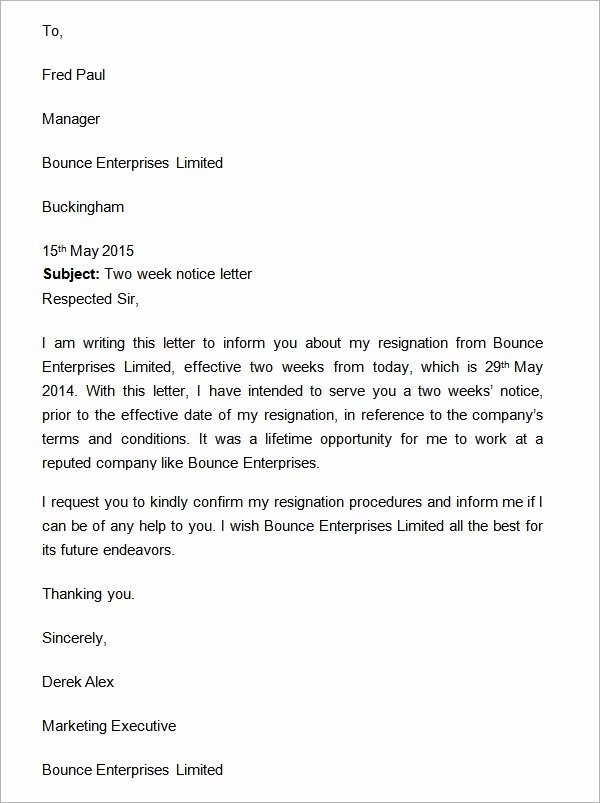 2 Week Notice Template Word New Two Weeks Notice Letter 12 Download Free Documents In Word