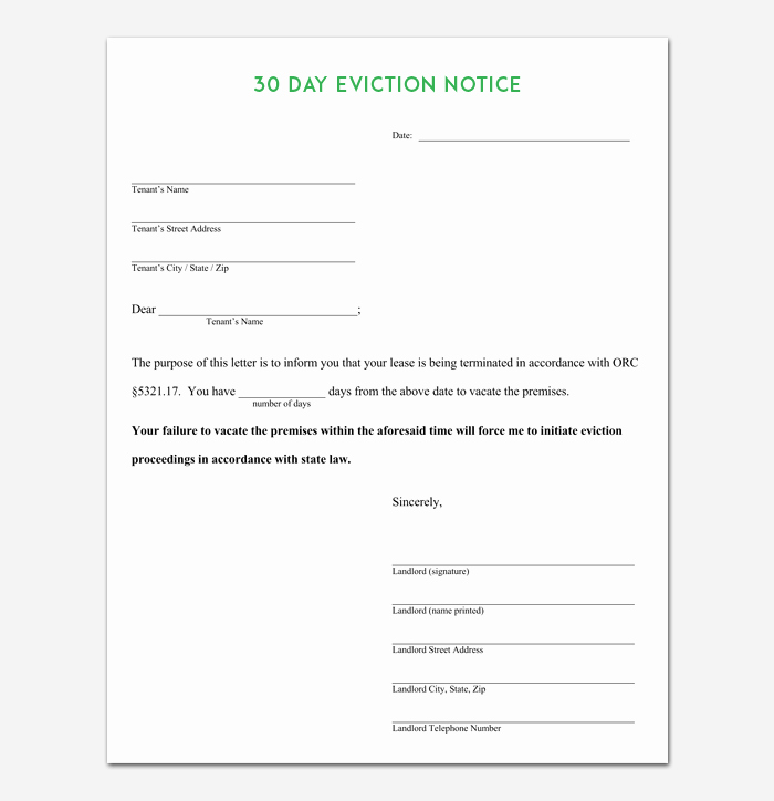 30 Day Eviction Notice Template Best Of Eviction Notice Template 5 Blank Notices for Word Pdf