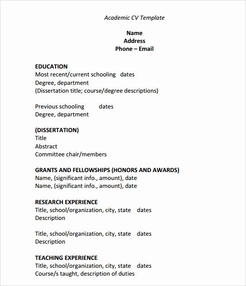 Academic Cv Template Word Best Of Sample Cv Template 29 Download Free Documents In Pdf