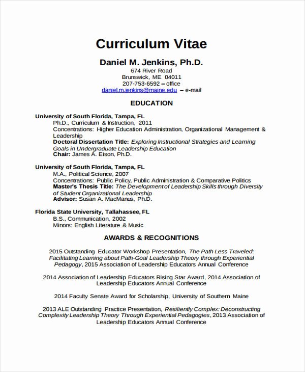 Academic Cv Template Word New 11 Academic Curriculum Vitae Templates Pdf Doc