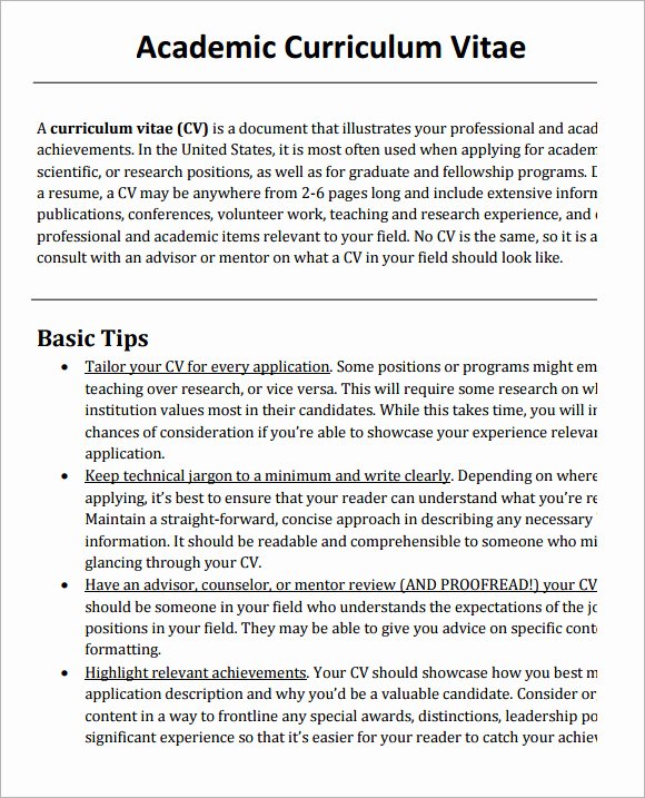 Academic Cv Template Word Unique Sample Academic Cv Template 8 Download Documents In Pdf