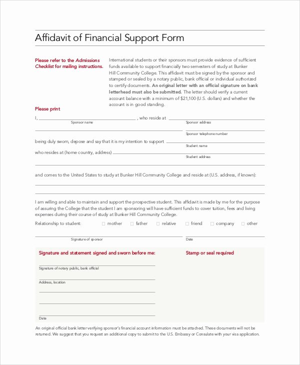 Affidavit Of Support Template Fresh Sample Affidavit Of Support 8 Examples In Pdf