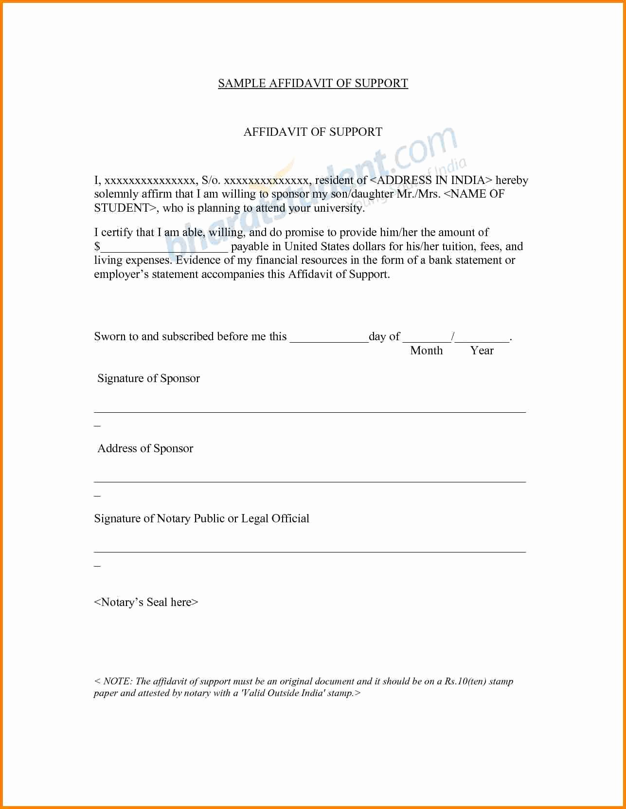 Affidavit Of Support Template New 10 Example Of Affidavit Sample Letters