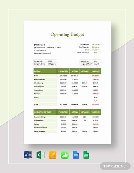 Annual Operating Budget Template Awesome Free 11 Sample Operating Bud Templates In Google Docs