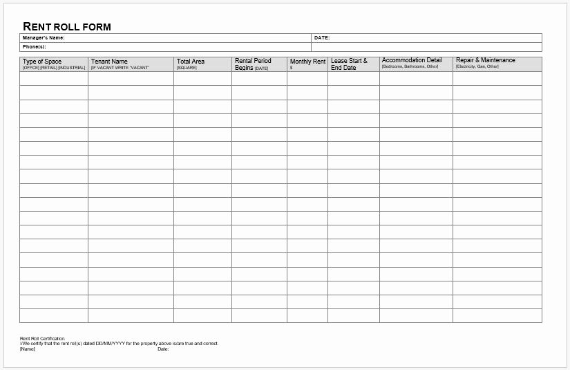 Apartment Rent Roll Template Awesome Rent Roll form Templates for Ms Word