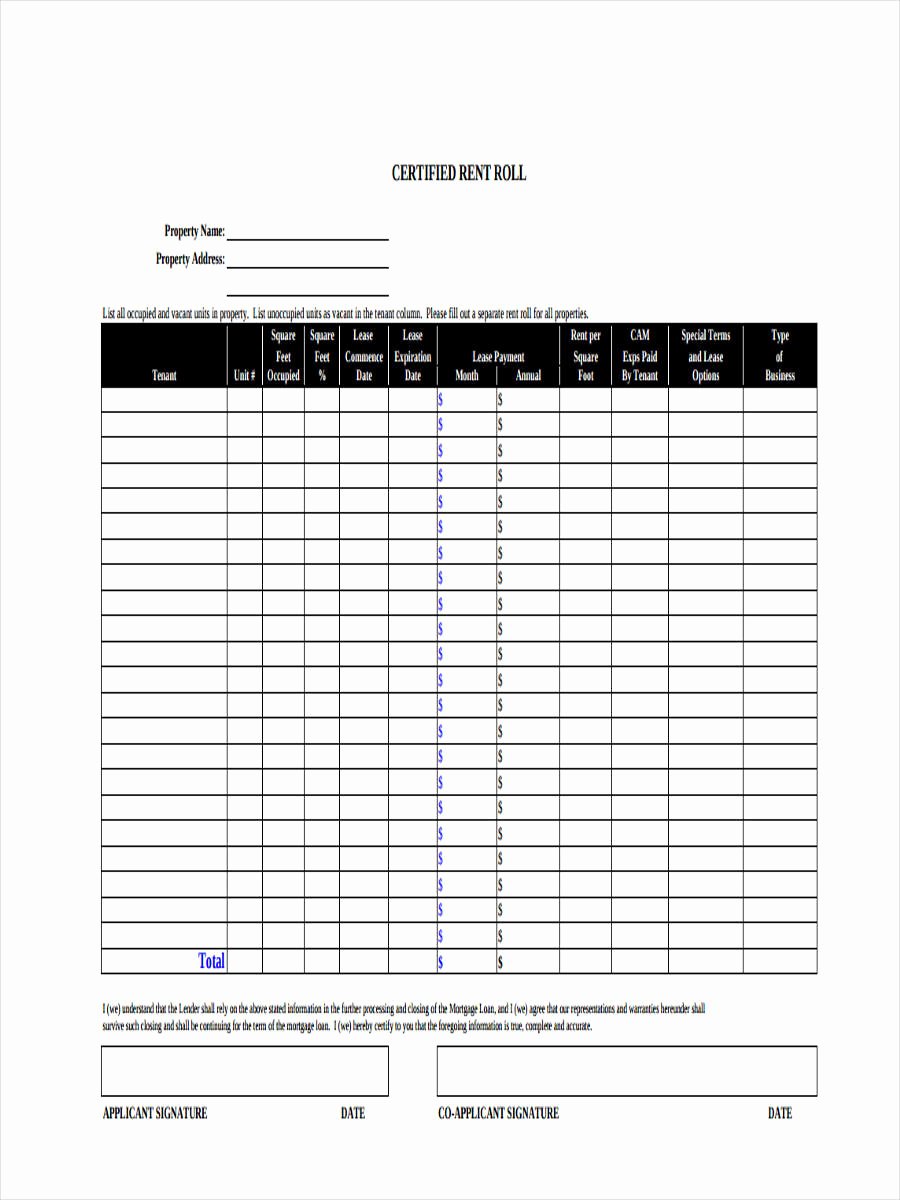 Apartment Rent Roll Template Luxury Free 16 Sample Rent Roll forms