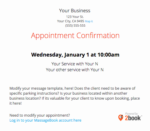 Appointment Confirmation Email Template Best Of Sending Automated Appointment Emails to Clients – Massagebook