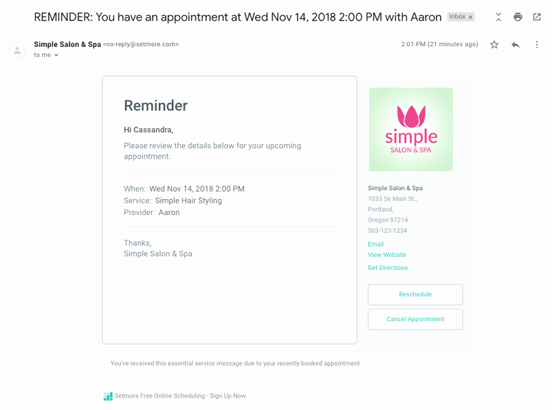 using automated emails and reminders in setmore