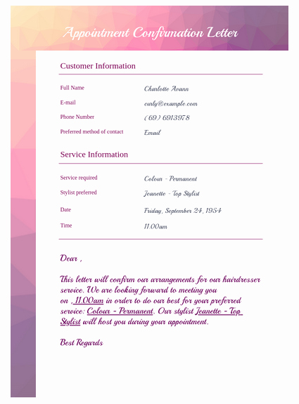 Appointment Confirmation Email Template Inspirational Appointment Confirmation Letter Pdf Templates