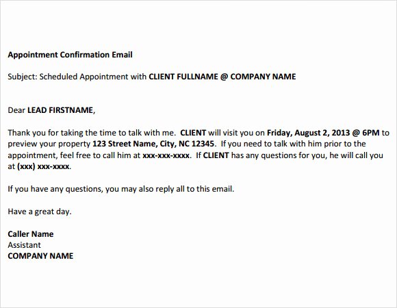 Appointment Confirmation Email Template Lovely Free 10 Confirmation Email Samples In Pdf Word