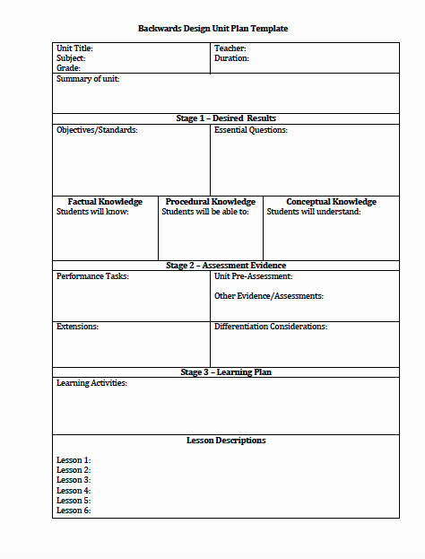 Art Lesson Plan Template Lovely Unit Plan and Lesson Plan Templates for Backwards Planning