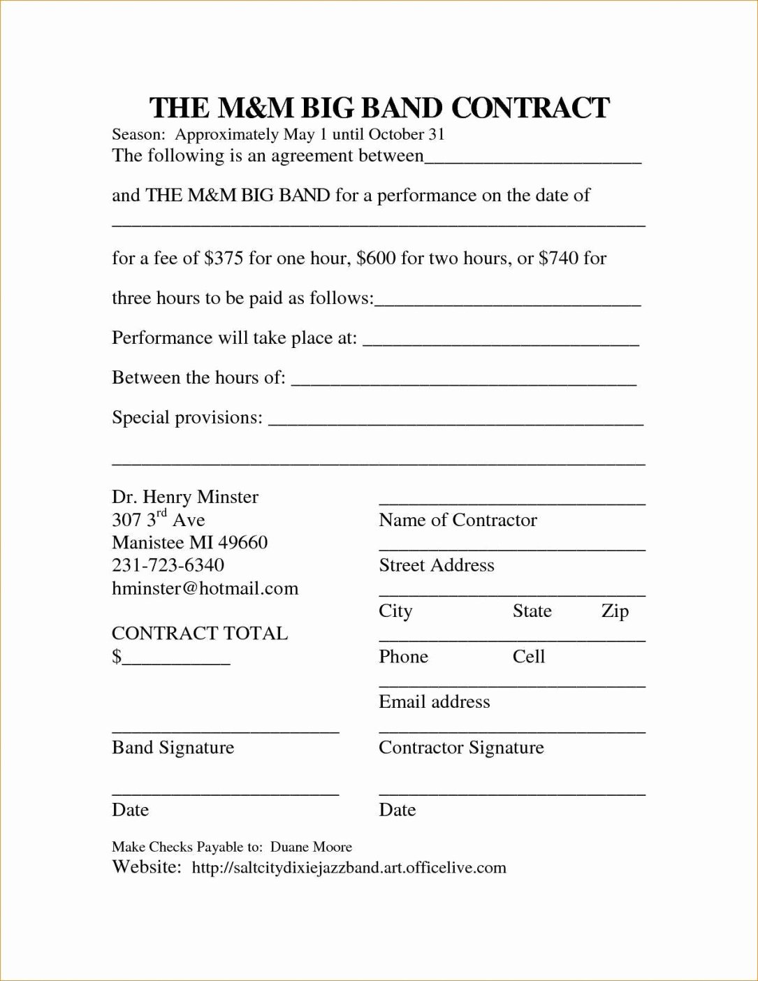 Artist Booking Contract Template Awesome Band Member Contract Template