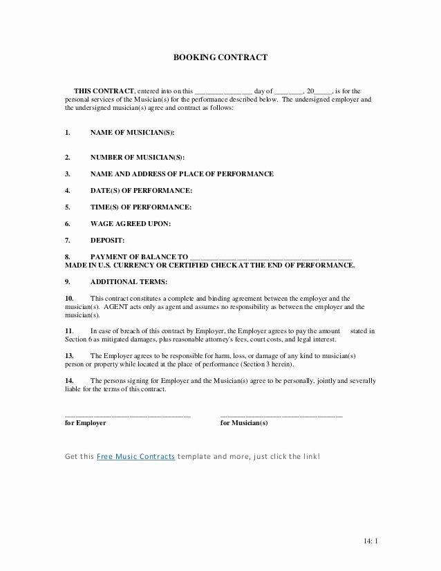 Artist Booking Contract Template Best Of Booking Contract Short form