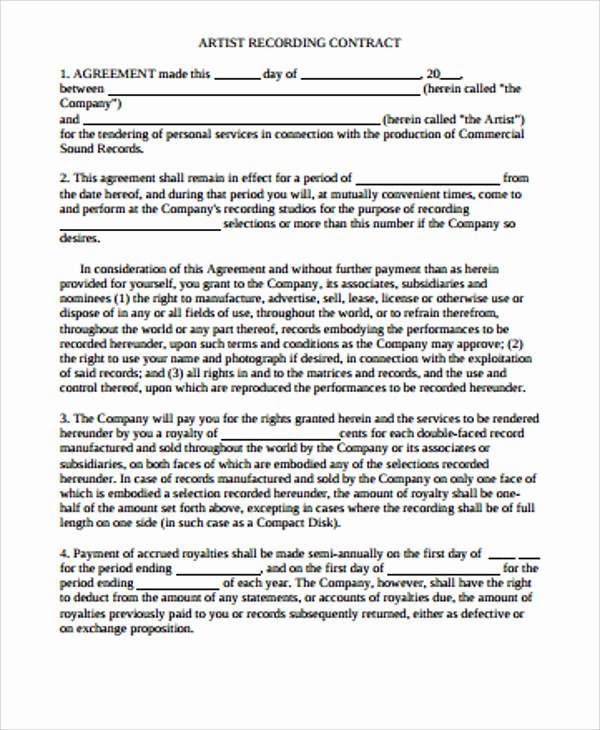 Artist Booking Contract Template Fresh 10 Artist Agreement Contract Samples Word Pdf Pages