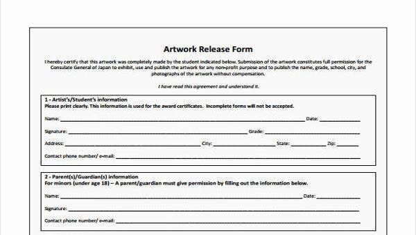 Artwork Release form Template Beautiful Sample Artwork Release forms 8 Free Documents In Word Pdf