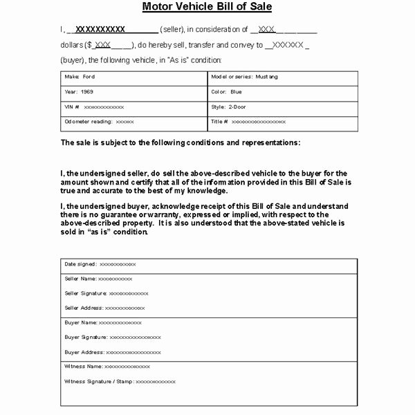 Auto Bill Of Sale Template Lovely Free Printable Vehicle Bill Of Sale Template form Generic