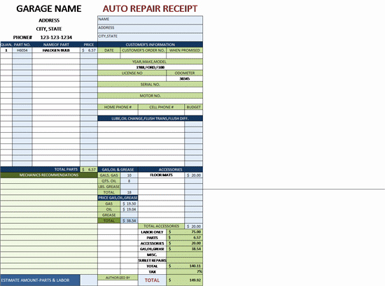 Auto Repair Invoice Template Pdf Beautiful Auto Repair Invoice Template Excel