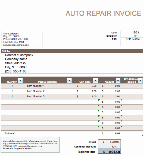 Auto Repair Invoice Template Pdf Inspirational Auto Repair Invoice Template Word