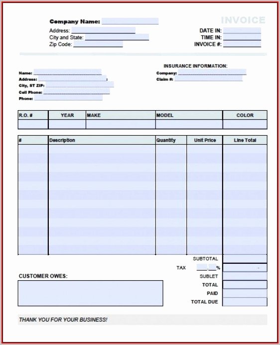 Auto Repair Invoice Template Pdf Inspirational Blank Auto Insurance Card Template Template 1 Resume