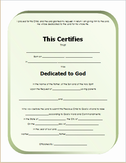 Baby Dedication Certificate Template New Child Dedication Certificate Template for Word