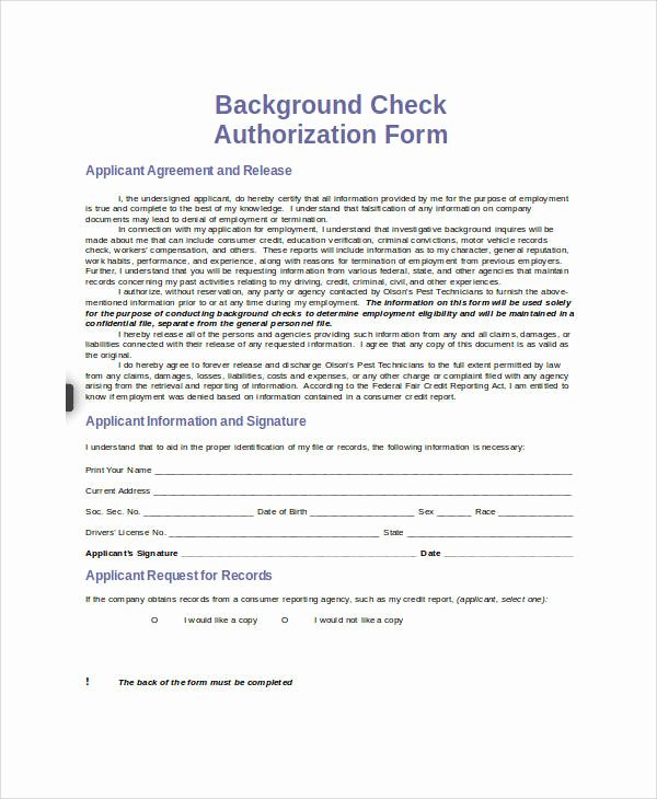 Background Check Authorization form Template Best Of 26 Release forms In Word