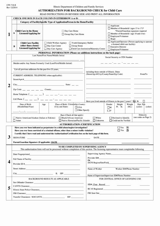 Background Check Authorization form Template Elegant form Cfs 718 B Authorization for Background Check for