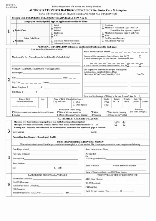 Background Check Authorization form Template Fresh form Cfs 718 A Authorization for Background Check for
