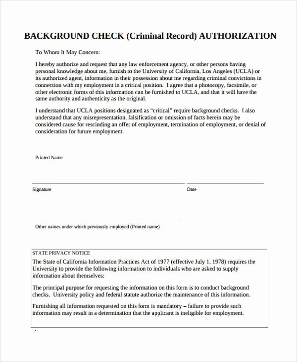 Background Check Authorization form Template Luxury Free 14 Sample Check Authorization forms In Pdf