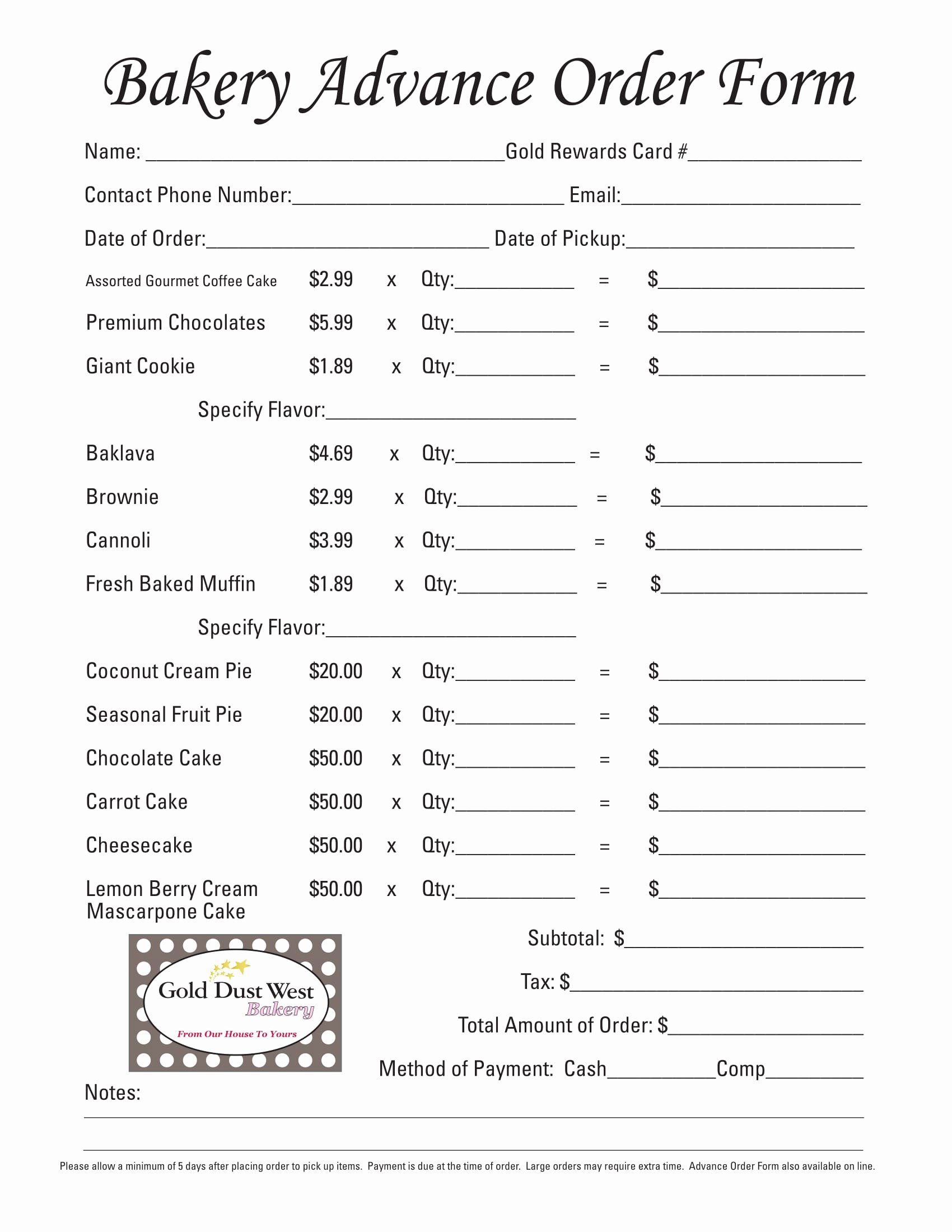 Bakery order forms Template Elegant 14 Bakery order forms Free Pdf format