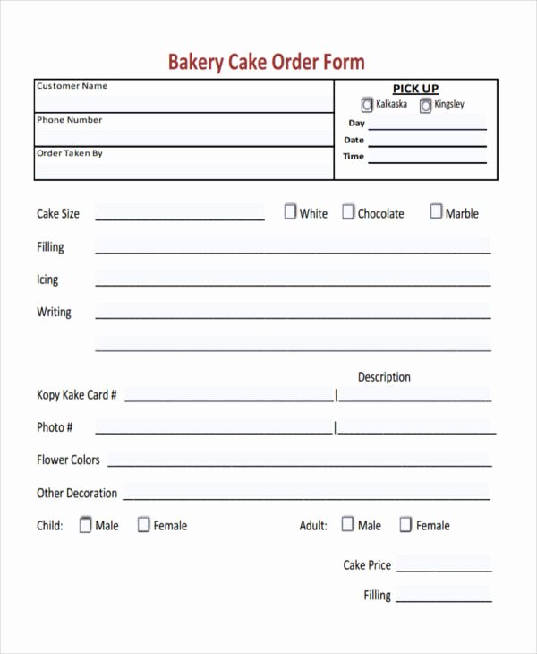 Bakery order forms Template Fresh 12 Cake order form Sample Free Sample Example format