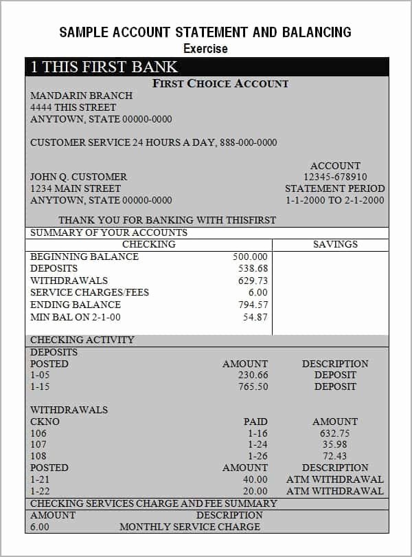 Bank Statement Template Excel Awesome Bank Statement Template Free formats Excel Word