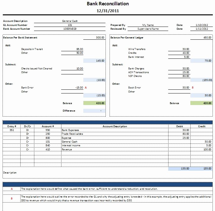 bank reconciliation template