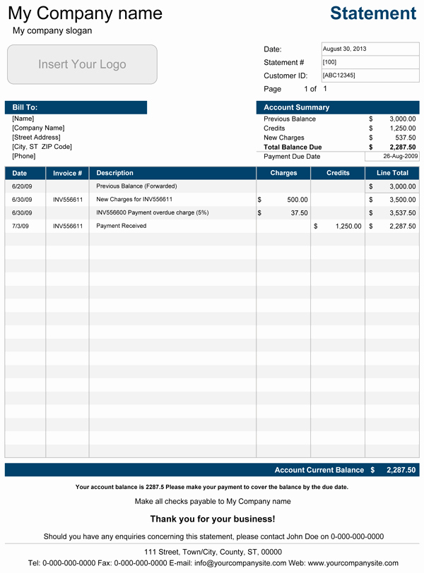Bank Statement Template Excel Fresh Printable Account Statement Template for Excel
