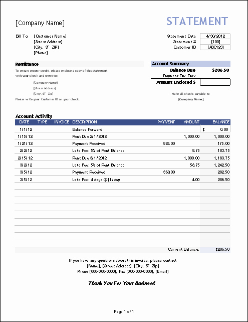 Bank Statement Template Excel Inspirational Free Billing Statement Template for Invoice Tracking