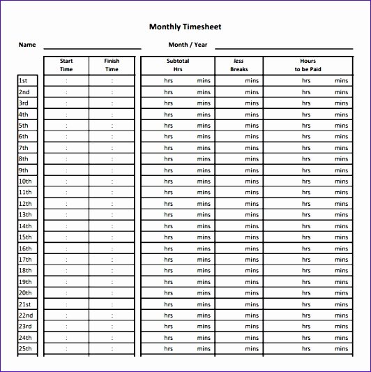 Basic Monthly Timesheet Template Beautiful 10 Monthly Timesheet Template Excel Free Download