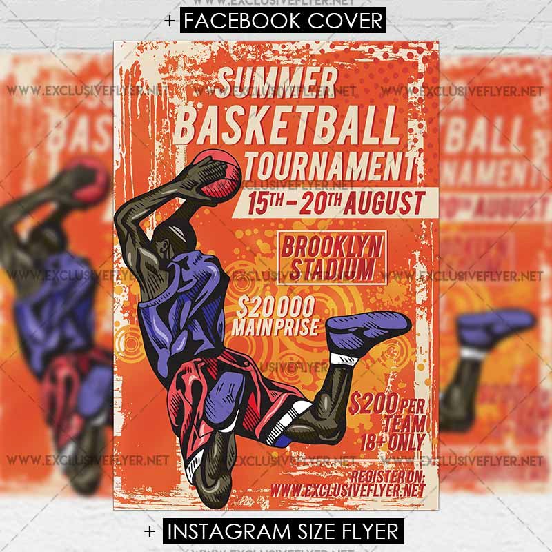 Basketball tournament Flyer Template Best Of Summer Basketball tournament – Premium A5 Flyer Template