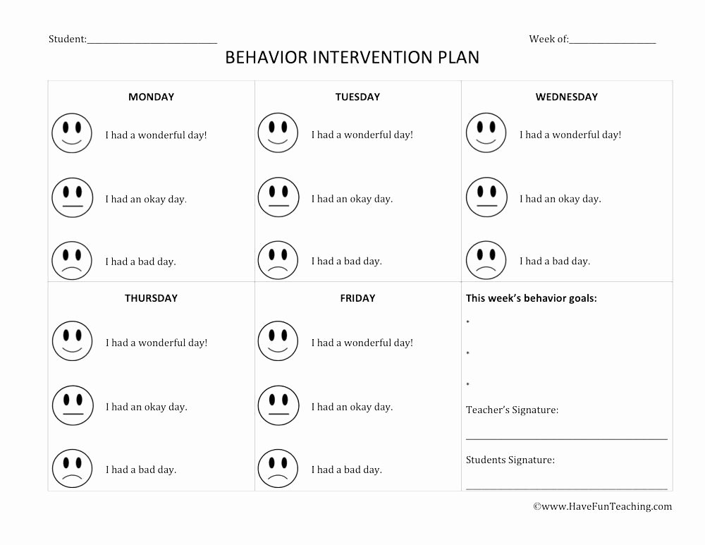 Behavior Intervention Plan Template Beautiful Lesson Plans