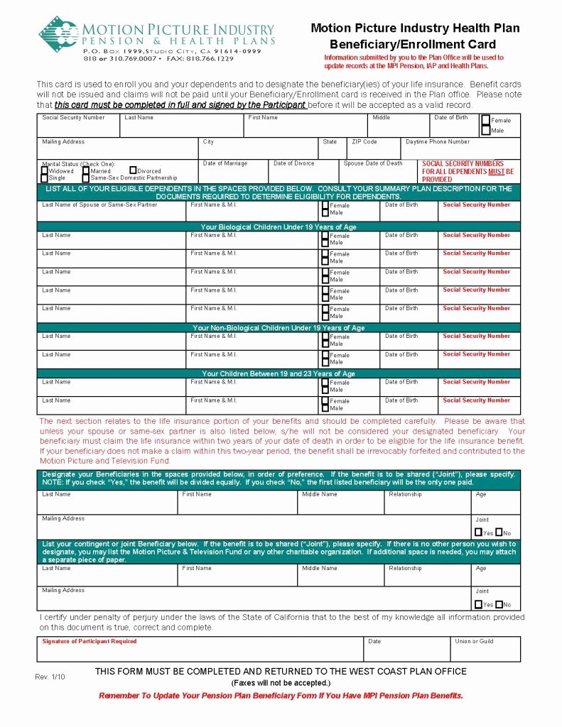 Benefit Enrollment form Template Awesome Enrollment Checklist form