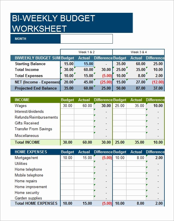 Bi Weekly Budget Excel Template Awesome Free 9 Examples Of Bi Weekly Bud Templates In Google