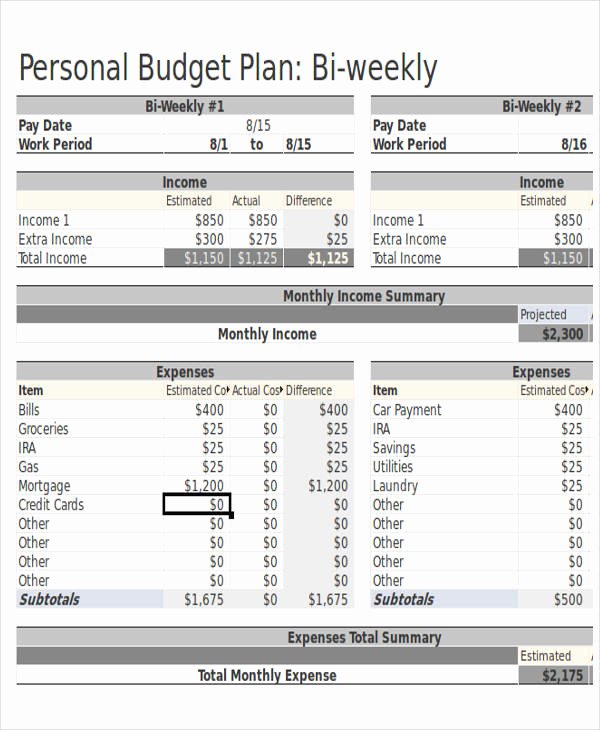 Bi Weekly Budget Excel Template New 11 Sample Bud Calendar Templates Word Pages