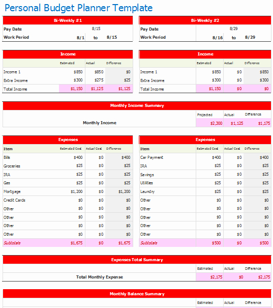 Bi Weekly Budget Template Awesome Document Templates October 2015