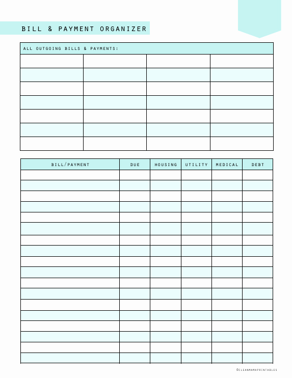 Bill organizer Template Excel Beautiful Free Printable Bill and Payment organizer Clean Mama