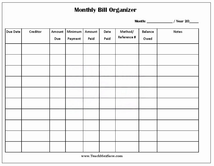 Bill organizer Template Excel Inspirational Free Printable Monthly Bill organizer