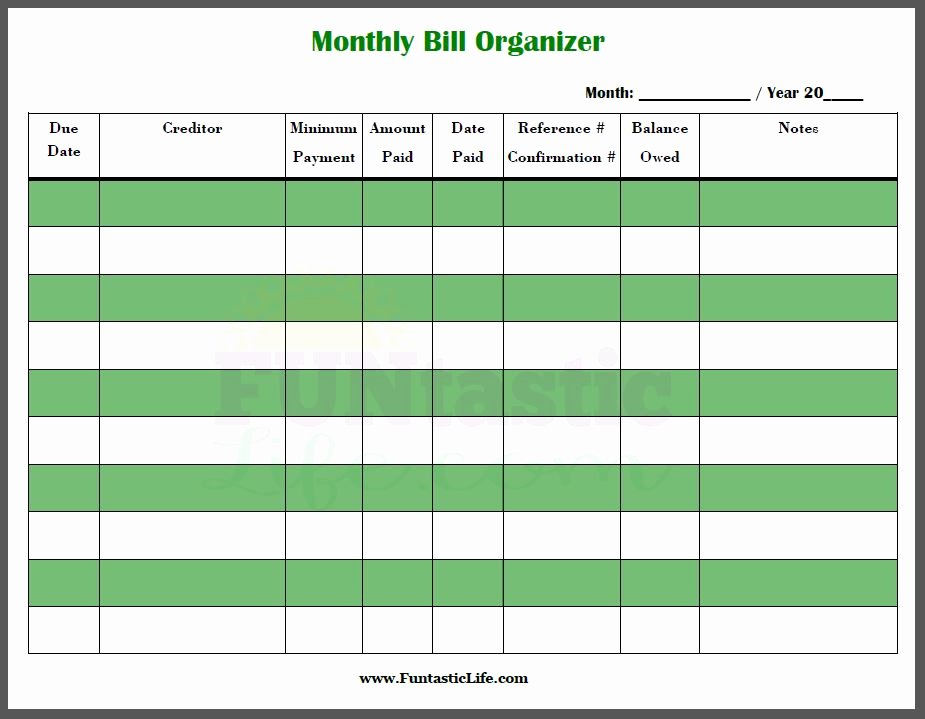 Bill organizer Template Excel New Free Printable Monthly Bill organizer Funtastic Life