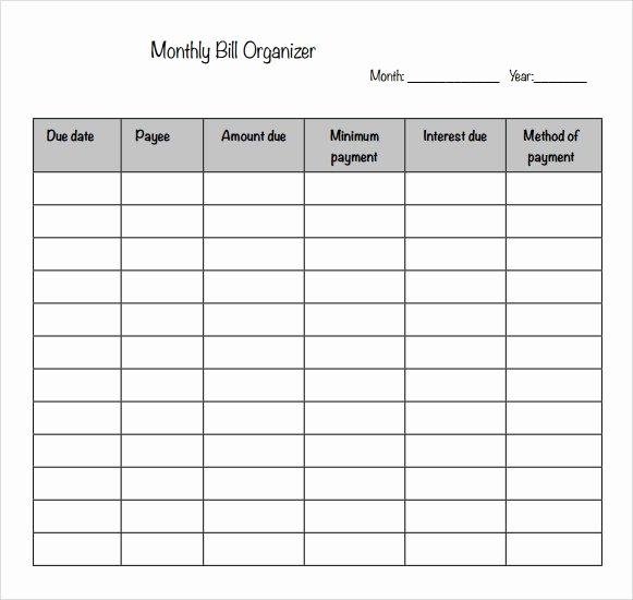 Bill organizer Template Excel New Sample Bill organizer Chart 4 Documents In Pdf