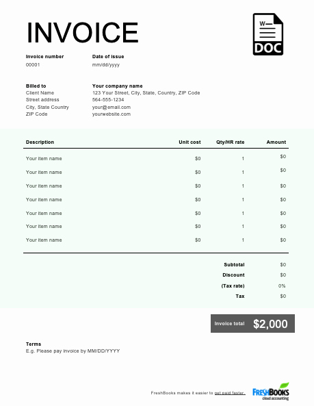Billing Invoice Template Free Elegant Word Invoice Template Free Download