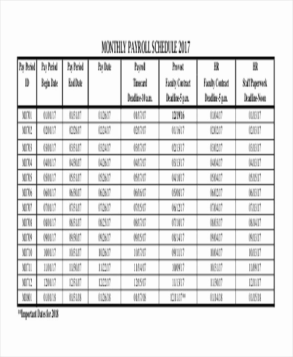 Biweekly Pay Schedule Template Best Of 9 Payroll Schedule Templates Word Docs
