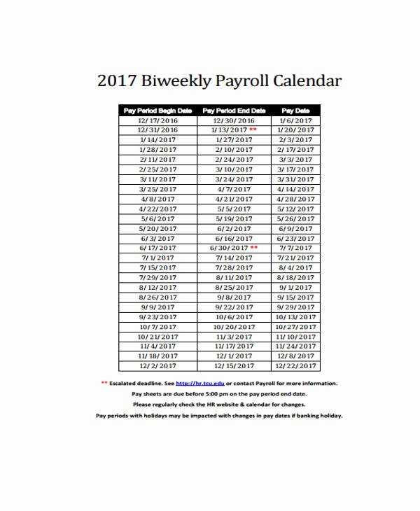 Biweekly Pay Schedule Template Lovely 7 Payroll Calendar Templates Sample Example