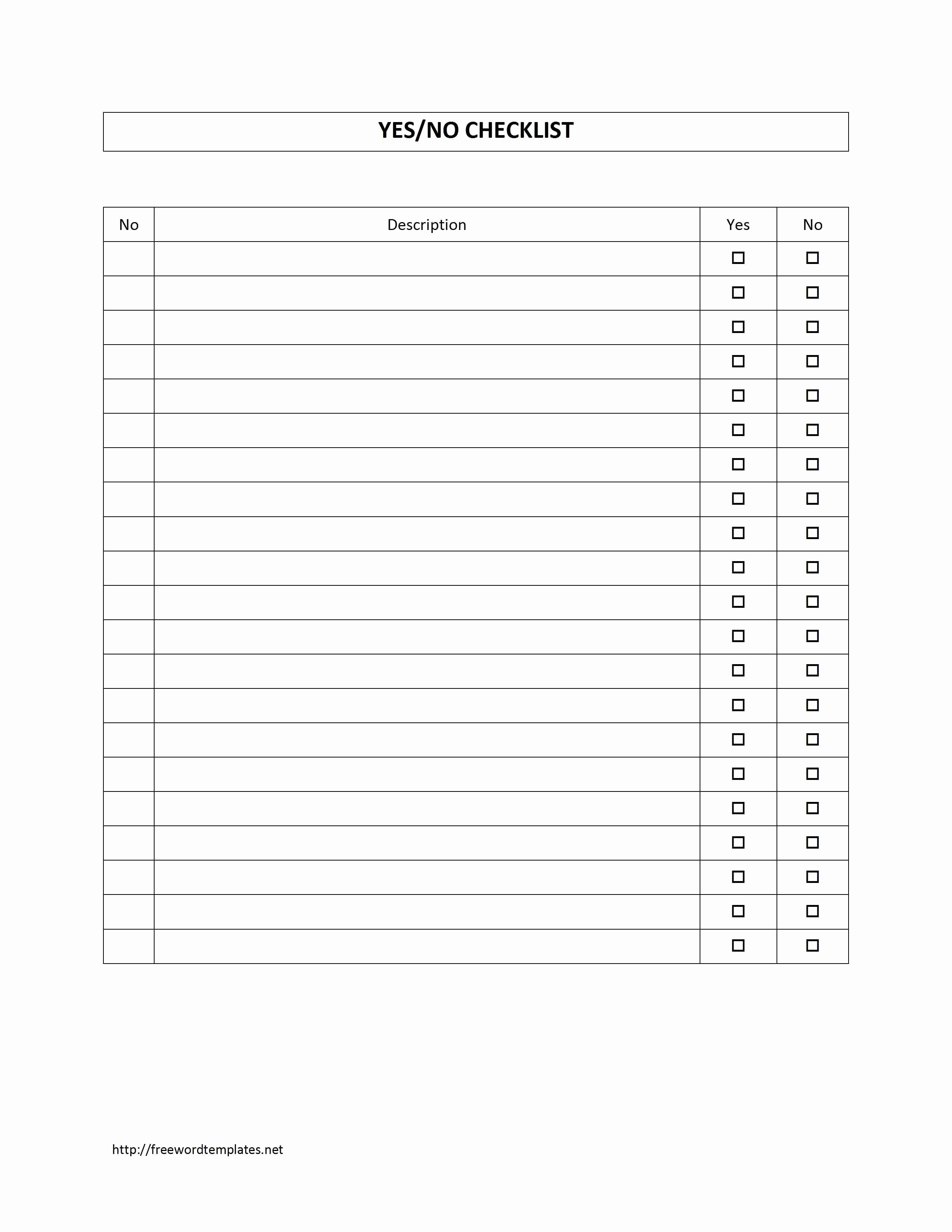 Blank Checklist Template Word Lovely Yes No Checklist