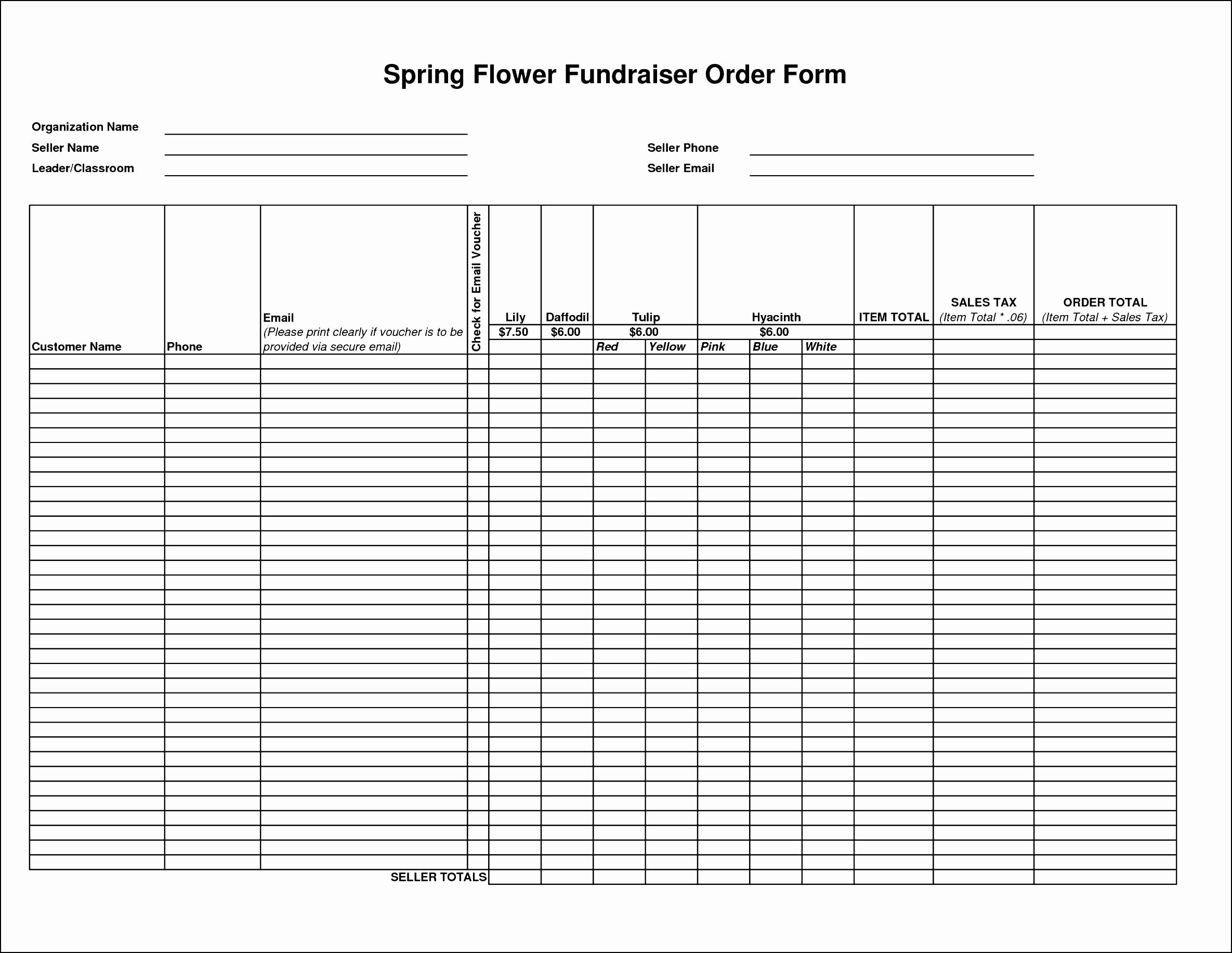 Blank Fundraiser order form Template Elegant Flower Fundraiser order forms Template